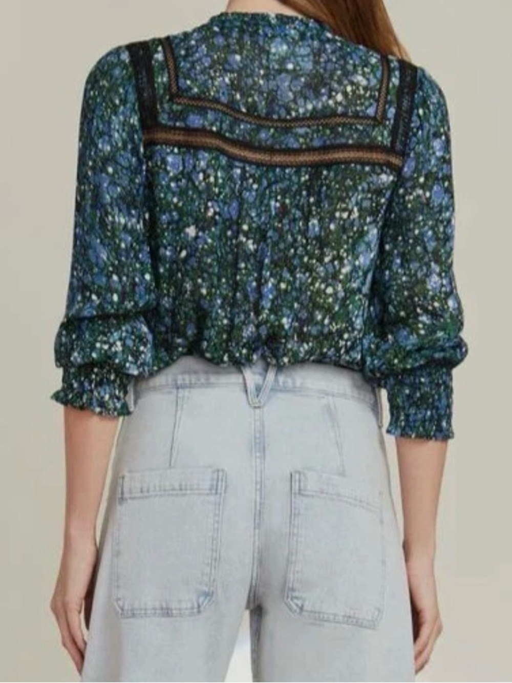 Veronica Beard Candita Marble Print Tie Neck Blouse Green Blue Size‎ 0 Work Wear - Picture 3 of 9